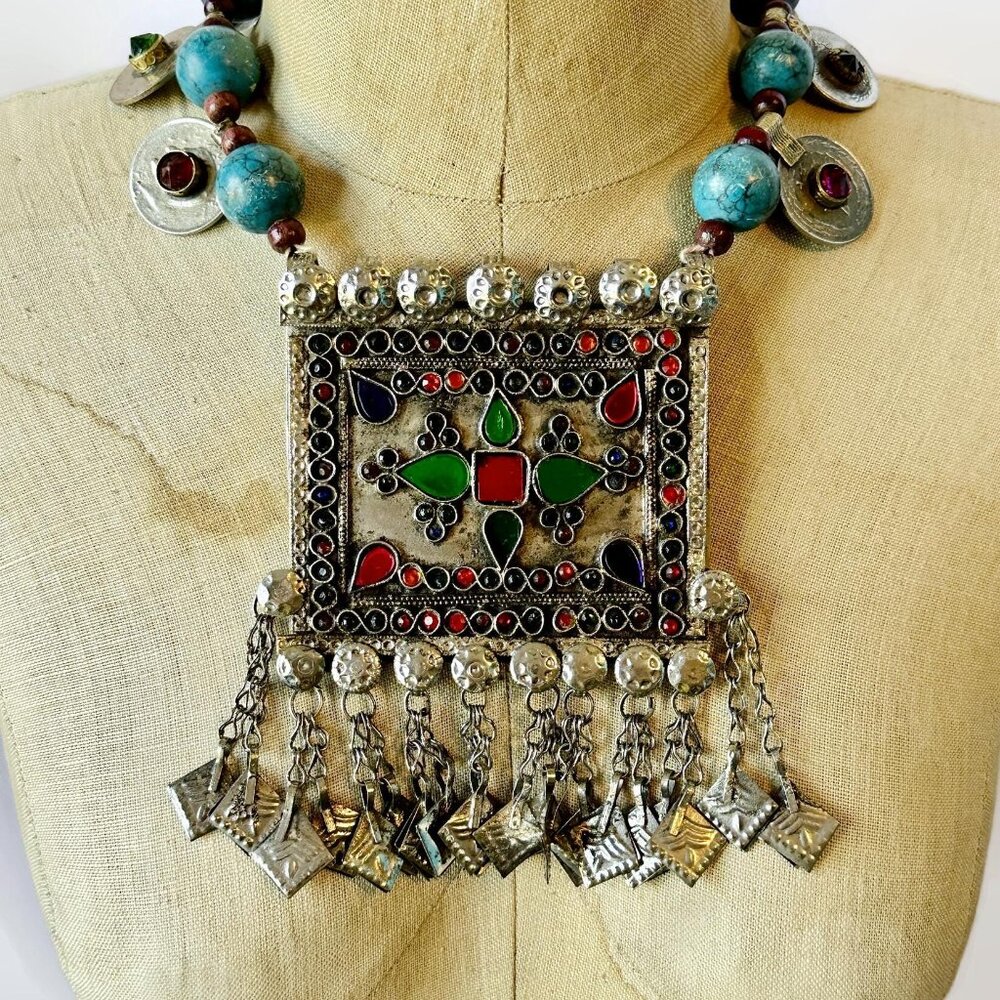 Afghan Necklace, Massive, Middle Eastern, Vintage Necklace, Kuchi, Jewels, Blue
